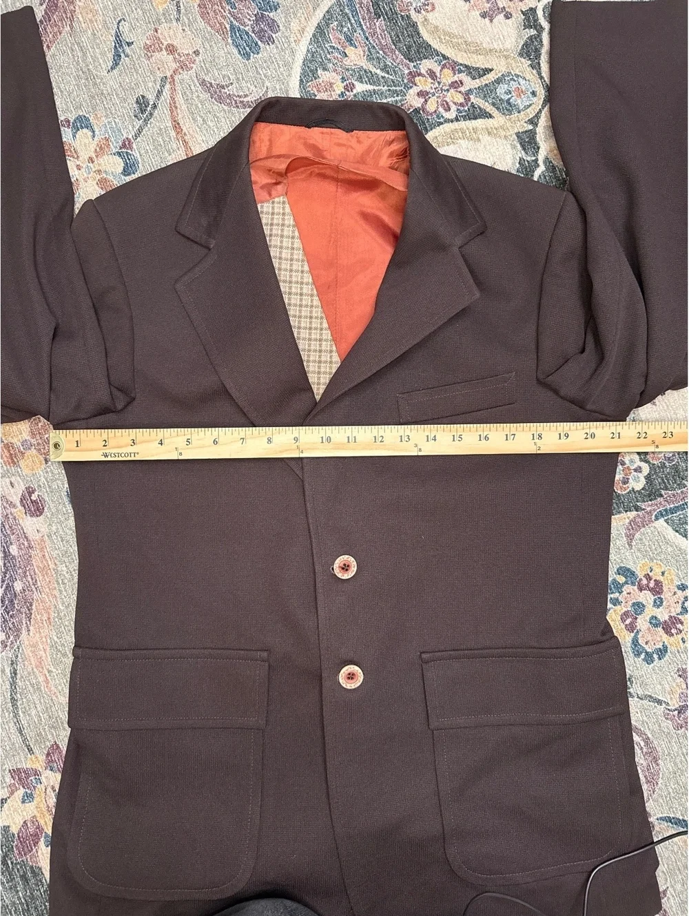 Vintage 70s Montgomery Ward Brown Blazer Reversible Vest 2 Piece Suit 42R